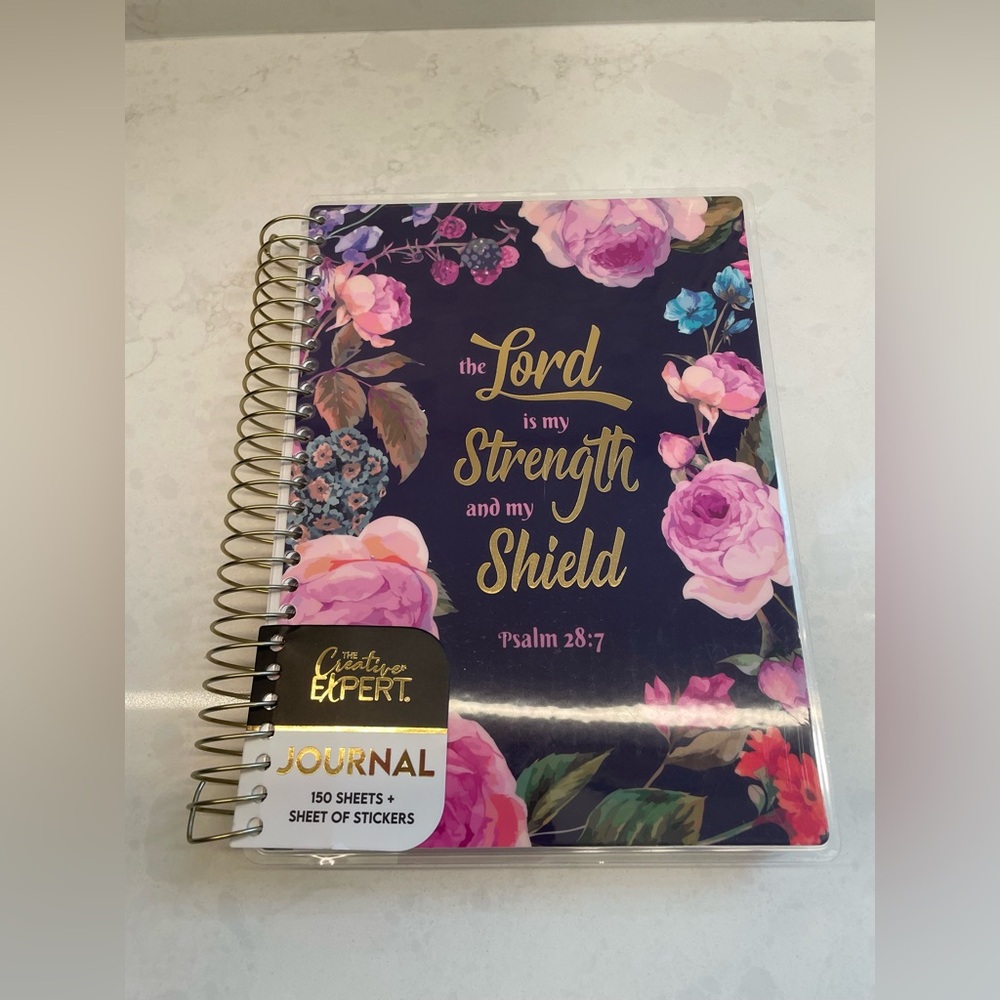 Blue and Pink‎ Floral Print Inspirational Laminated Hard Cover Spiral Journal
